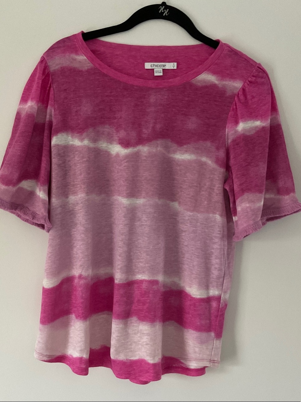 Chico's Pink & White Tie-Dye Short Sleeve Top